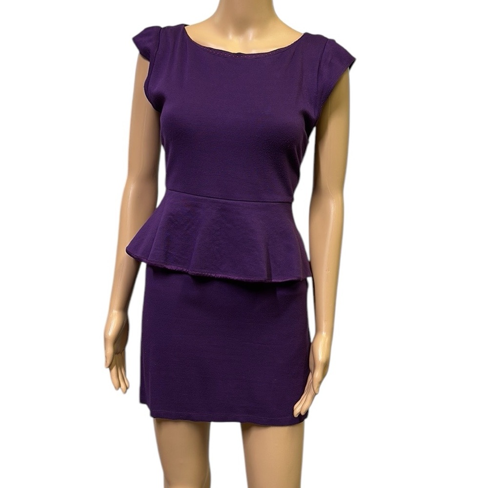 Alice + Olivia Vintage Purple Stretch Knit Victoria Peplum Zip Back Mini Dress M